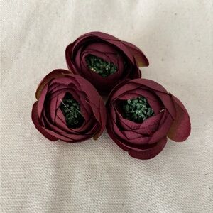 Burgundy Fabric Ranunculus Flower Embellishments - Set of 3